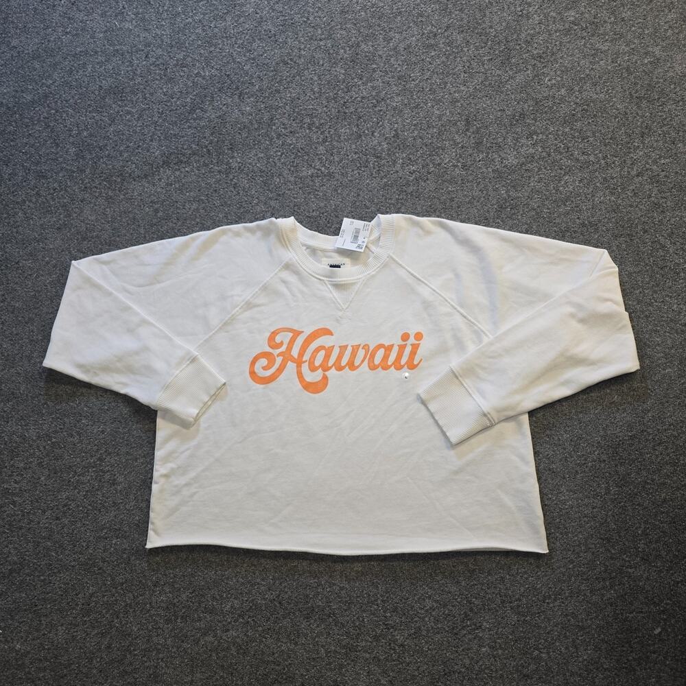 American Eagle Sweatshirt Womens Size Large White Hawaii Graphic Raw Hem Boxy
